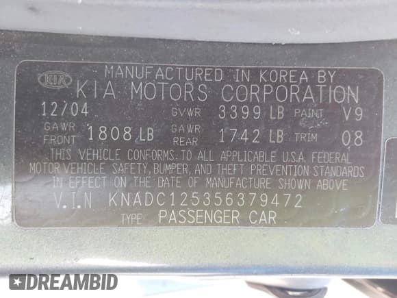 ✅ 2005 Kia Rio • VIN: KNADC125356379472 • Лот: 41685248. Опубликован ранее на IAAI с пробегом 175 338 миль. Бесплатный доступ к архиву аукционных продаж из США и подробный отчёт об истории автомобиля на DreamBid. Изображение 9.