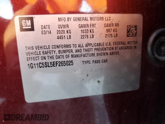 ✅ 2014 Chevrolet Malibu LT • VIN: 1G11C5SL5EF265025 • Lot: 81880535. Listed on Copart with 151,245 mi. Free auction sales archive from the USA and detailed vehicle history report at DreamBid. Image 12.