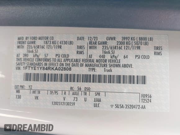 ✅ 2024 Ford Transit Cargo • VIN: 1FTYE1Y84RKA02808 • Lot: 42131341. Listed on IAAI with 3,556 mi. Free auction sales archive from the USA and detailed vehicle history report at DreamBid. Image 9.