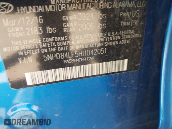 ✅ 2017 Hyundai Elantra Value Edition • VIN: 5NPD84LF5HH042051 • Lot: 43109961. Listed on IAAI with 184,574 mi. Free auction sales archive from the USA and detailed vehicle history report at DreamBid. Image 9.