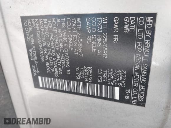 ✅ 2016 Nissan Rogue SV • VIN: KNMAT2MV9GP697294 • Lot: 43695727. Listed on IAAI with Not provided. Free auction sales archive from the USA and detailed vehicle history report at DreamBid. Image 9.