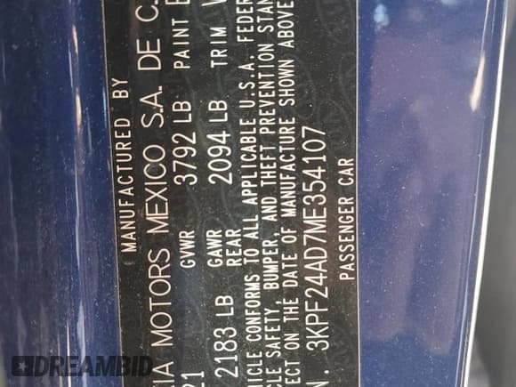 ✅ 2021 Kia Forte LXS • VIN: 3KPF24AD7ME354107 • Lot: 73435064. Listed on Copart with 26,827 mi. Free auction sales archive from the USA and detailed vehicle history report at DreamBid. Image 14.