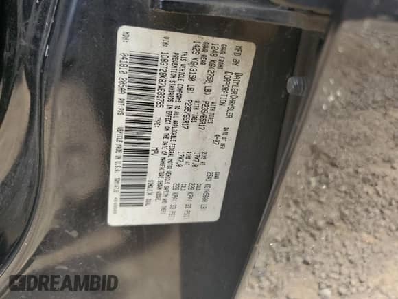 2007 Dodge Nitro SXT with VIN 1D8GT28K87W689785, listed as a Copart auction lot 57440304 with 171,738 mi miles and Salvage title. Bid and sale history available at DreamBid. Image 13.