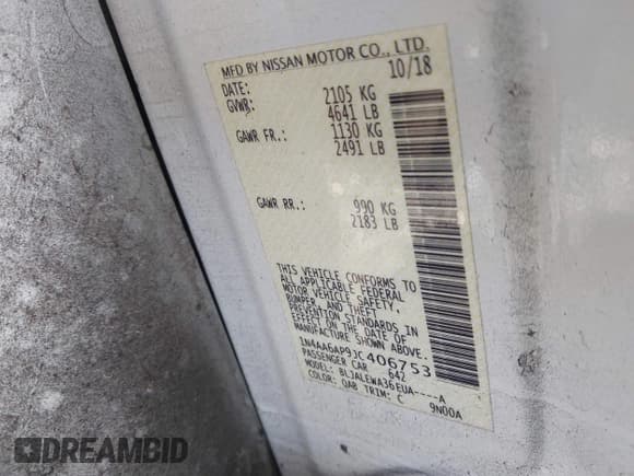 ✅ 2018 Nissan Maxima SV • VIN: 1N4AA6AP9JC406753 • Лот: 43068071. Опубликован ранее на IAAI с пробегом 63 514 миль. Бесплатный доступ к архиву аукционных продаж из США и подробный отчёт об истории автомобиля на DreamBid. Изображение 9.