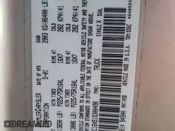 2001 Dodge 1500 Work Special с VIN 1B7HC16X51S300496, выставлен на аукционе Copart как лот 80561284 с пробегом 125 279 миль миль и Списание • Salvage title. История ставок и продаж доступна на DreamBid. Изображение 12.