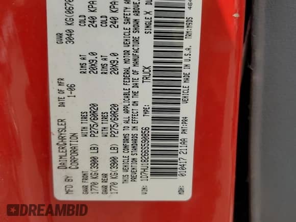 2006 Dodge 1500 Laramie z VIN 1D7HU18266S590856, wystawiony jako Copart lot #70208775 z przebiegiem 210 757 mil mil oraz Szkoda całkowita • Salvage title. Historia ofert i sprzedaży dostępna na DreamBid. Obrazek 12.