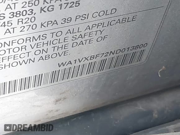 ✅ 2022 Audi Q7 Prestige • VIN: WA1VXBF72ND013800 • Лот: 43163277. Опубликован ранее на IAAI с пробегом 65 677 миль. Бесплатный доступ к архиву аукционных продаж из США и подробный отчёт об истории автомобиля на DreamBid. Изображение 9.