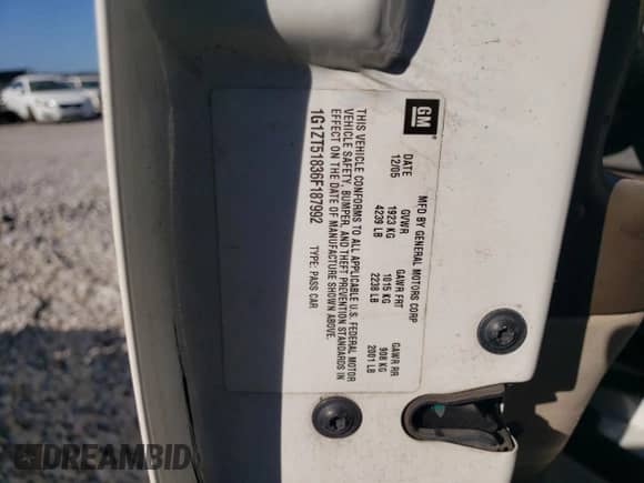 2006 Chevrolet Malibu 2LT z VIN 1G1ZT51836F187992, wystawiony jako Copart lot #73045133 z przebiegiem Nie podano mil oraz Szkoda całkowita • Salvage title. Historia ofert i sprzedaży dostępna na DreamBid. Obrazek 13.