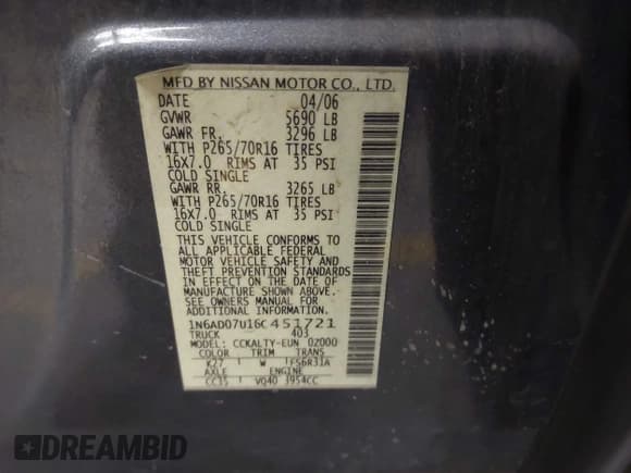 ✅ 2006 Nissan Frontier SE • VIN: 1N6AD07U16C451721 • Лот: 42699217. Опубликован ранее на IAAI с пробегом 158 565 миль. Бесплатный доступ к архиву аукционных продаж из США и подробный отчёт об истории автомобиля на DreamBid. Изображение 9.