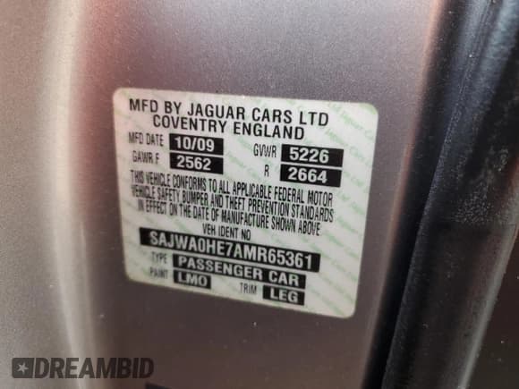 ✅ 2010 Jaguar XF Supercharged • VIN: SAJWA0HE7AMR65361 • Lot: 61667455. Wystawiony na Copart z przebiegiem 110 414 mil. Bezpłatny archiwum sprzedaży aukcyjnych z USA i szczegółowy raport historii pojazdu na DreamBid. Zdjęcie 12.