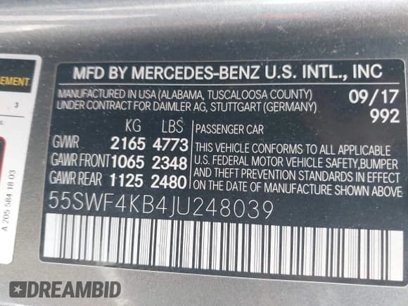 ✅ 2018 Mercedes-Benz C 300 • VIN: 55SWF4KB4JU248039 • Lot: 42788782. Listed on IAAI with 86,104 mi. Free auction sales archive from the USA and detailed vehicle history report at DreamBid. Image 9.