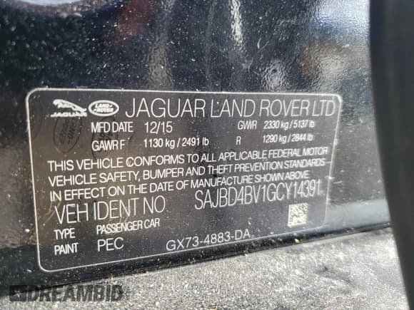 ✅ 2016 Jaguar XF 35t Premium • VIN: SAJBD4BV1GCY14391 • Lot: 80477475. Listed on Copart with 79,930 mi. Free auction sales archive from the USA and detailed vehicle history report at DreamBid. Image 12.