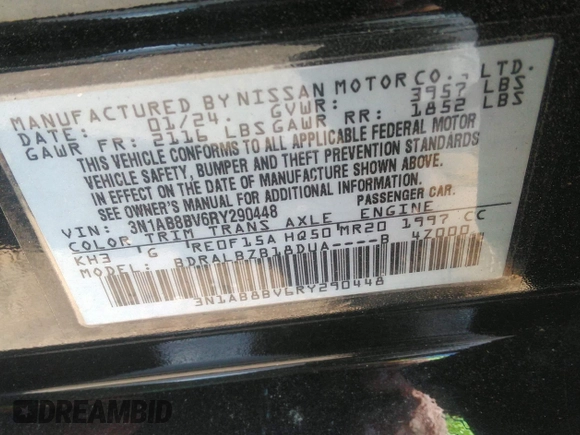 ✅ 2024 Nissan Sentra S • VIN: 3N1AB8BV6RY290448 • Lot: 41876616. Listed on IAAI with 15,732 mi. Free auction sales archive from the USA and detailed vehicle history report at DreamBid. Image 9.