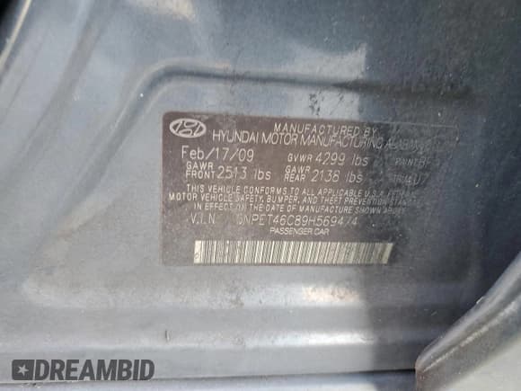 ✅ 2009 Hyundai Sonata GLS • VIN: 5NPET46C89H569474 • Лот: 42768985. Опубликован ранее на Copart с пробегом 165 335 миль. Бесплатный доступ к архиву аукционных продаж из США и подробный отчёт об истории автомобиля на DreamBid. Изображение 12.