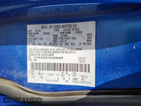 ✅ 2010 Ford Explorer XLT • VIN: 1FMEU6DE1AUA96360 • Лот: 83951065. Опубликован ранее на Copart с пробегом 186 358 миль. Бесплатный доступ к архиву аукционных продаж из США и подробный отчёт об истории автомобиля на DreamBid. Изображение 13.