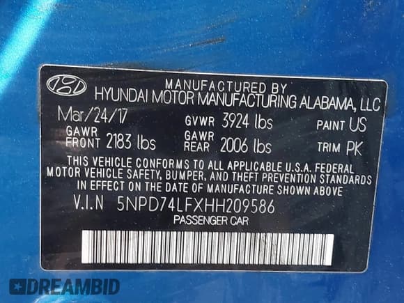 ✅ 2017 Hyundai Elantra SE • VIN: 5NPD74LFXHH209586 • Lot: 43322023. Listed on IAAI with 71,647 mi. Free auction sales archive from the USA and detailed vehicle history report at DreamBid. Image 9.