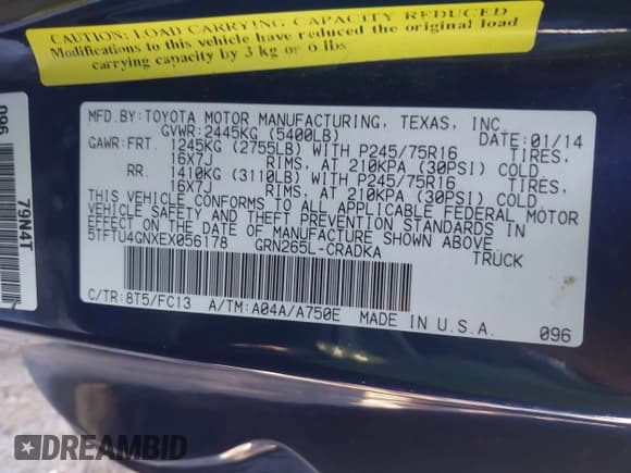 ✅ 2014 Toyota Tacoma PreRunner • VIN: 5TFTU4GNXEX056178 • Lot: 43344457. Listed on IAAI with 185,884 mi. Free auction sales archive from the USA and detailed vehicle history report at DreamBid. Image 9.