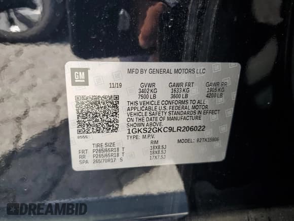 ✅ 2020 GMC Yukon XL SLT • VIN: 1GKS2GKC9LR206022 • Lot: 62706505. Listed on Copart with 165,837 mi. Free auction sales archive from the USA and detailed vehicle history report at DreamBid. Image 13.