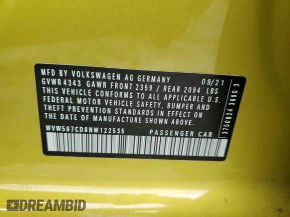 ✅ 2022 Volkswagen Golf GTI Autobahn • VIN: WVW587CD8NW122535 • Лот: 73020804. Опубликован ранее на Copart с пробегом 27 341 миль. Бесплатный доступ к архиву аукционных продаж из США и подробный отчёт об истории автомобиля на DreamBid. Изображение 12.