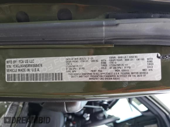 ✅ 2021 Jeep Wrangler Sport • VIN: 1C4GJXAN5MW668474 • Lot: 53238095. Listed on Copart with Not provided. Free auction sales archive from the USA and detailed vehicle history report at DreamBid. Image 14.