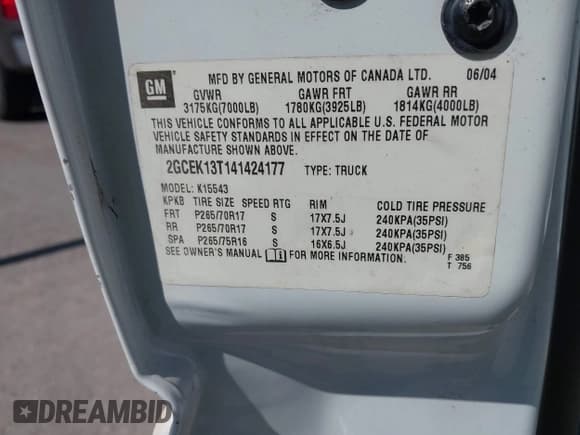 ✅ 2004 Chevrolet Silverado 1500 Z71 • VIN: 2GCEK13T141424177 • Lot: 43448148. Wystawiony na IAAI z przebiegiem 266 413 mil. Bezpłatny archiwum sprzedaży aukcyjnych z USA i szczegółowy raport historii pojazdu na DreamBid. Zdjęcie 9.