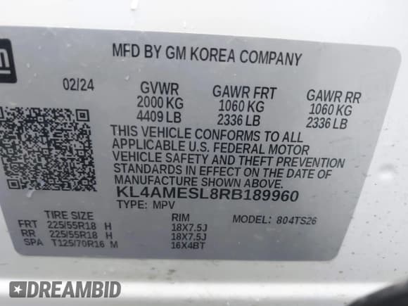 ✅ 2024 Buick Encore GX Sport Touring • VIN: KL4AMESL8RB189960 • Lot: 41980158. Listed on IAAI with 18,824 mi. Free auction sales archive from the USA and detailed vehicle history report at DreamBid. Image 9.