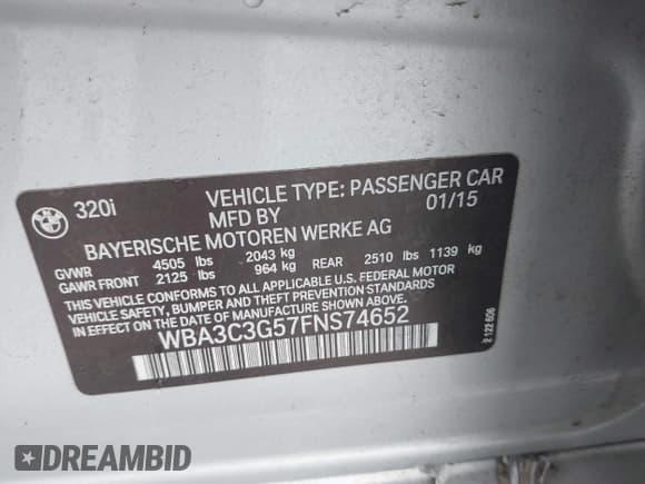 ✅ 2015 BMW 3 Series 320i xDrive • VIN: WBA3C3G57FNS74652 • Lot: 41723695. Wystawiony na IAAI z przebiegiem 146 919 mil. Bezpłatny archiwum sprzedaży aukcyjnych z USA i szczegółowy raport historii pojazdu na DreamBid. Zdjęcie 9.