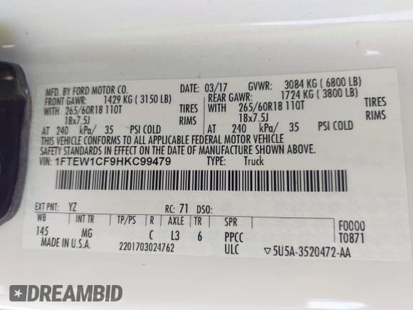 ✅ 2017 Ford F-150 XL • VIN: 1FTEW1CF9HKC99479 • Lot: 42318238. Wystawiony na IAAI z przebiegiem 275 208 mil. Bezpłatny archiwum sprzedaży aukcyjnych z USA i szczegółowy raport historii pojazdu na DreamBid. Zdjęcie 9.