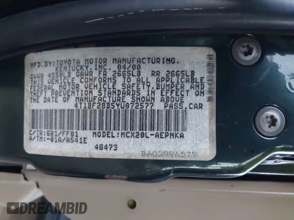 ✅ 2000 Toyota Avalon XL • VIN: 4T1BF28B5YU072577 • Lot: 43529951. Listed on IAAI with Not provided. Free auction sales archive from the USA and detailed vehicle history report at DreamBid. Image 9.