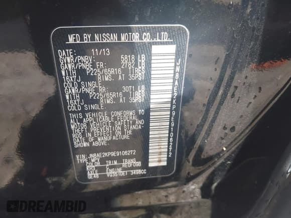 ✅ 2014 Nissan Quest SV • VIN: JN8AE2KP9E9106272 • Lot: 42792650. Listed on IAAI with 190,476 mi. Free auction sales archive from the USA and detailed vehicle history report at DreamBid. Image 9.