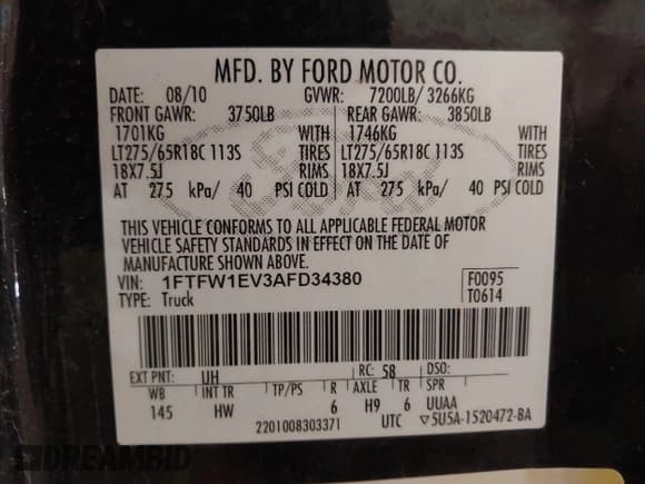 ✅ 2010 Ford F-150 XL • VIN: 1FTFW1EV3AFD34380 • Lot: 43267357. Listed on IAAI with 167,114 mi. Free auction sales archive from the USA and detailed vehicle history report at DreamBid. Image 9.