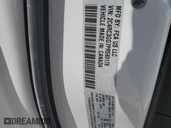 ✅ 2023 Chrysler Pacifica Limited • VIN: 2C4RC3GG7PR593178 • Lot: 54371325. Listed on Copart with 44,633 mi. Free auction sales archive from the USA and detailed vehicle history report at DreamBid. Image 13.