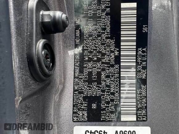 ✅ 2012 Toyota Sienna SE • VIN: 5TDXK3DC5CS181936 • Lot: 58632215. Listed on Copart with 115,295 mi. Free auction sales archive from the USA and detailed vehicle history report at DreamBid. Image 13.