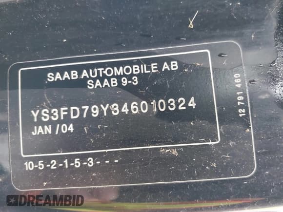 ✅ 2004 Saab 9-3 Arc • VIN: YS3FD79Y346010324 • Lot: 43724832. Wystawiony na IAAI z przebiegiem 130 583 mil. Bezpłatny archiwum sprzedaży aukcyjnych z USA i szczegółowy raport historii pojazdu na DreamBid. Zdjęcie 9.