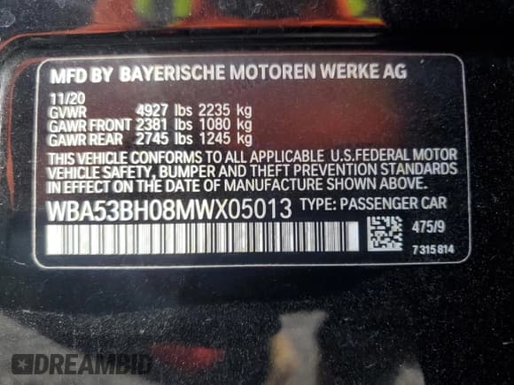 ✅ 2021 BMW 5 Series 530i • VIN: WBA53BH08MWX05013 • Lot: 91380795. Listed on Copart with 52,957 mi. Free auction sales archive from the USA and detailed vehicle history report at DreamBid. Image 12.