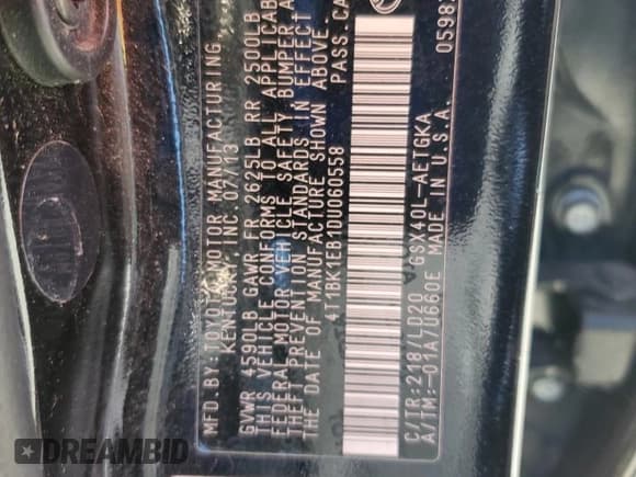 ✅ 2013 Toyota Avalon XLE Premium • VIN: 4T1BK1EB1DU060558 • Lot: 84978125. Wystawiony na Copart z przebiegiem 85 821 mil. Bezpłatny archiwum sprzedaży aukcyjnych z USA i szczegółowy raport historii pojazdu na DreamBid. Zdjęcie 12.