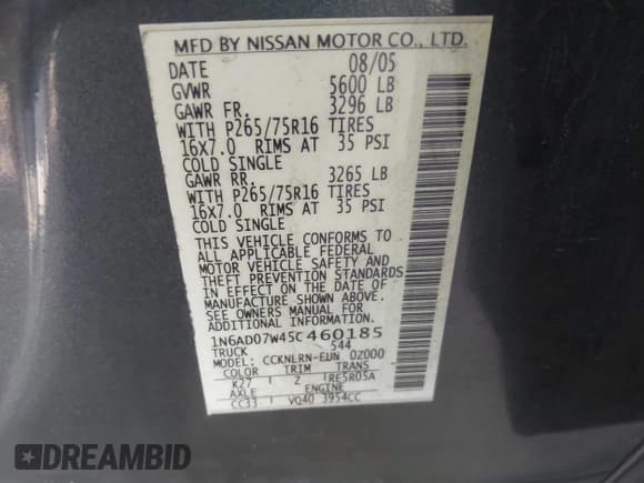 ✅ 2005 Nissan Frontier Nismo • VIN: 1N6AD07W45C460185 • Lot: 43621891. Listed on IAAI with 219,374 mi. Free auction sales archive from the USA and detailed vehicle history report at DreamBid. Image 9.