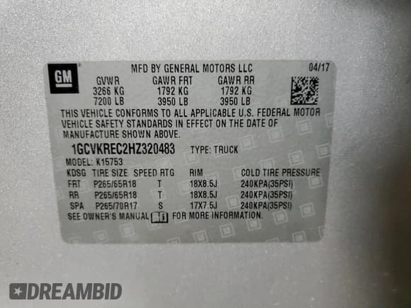 ✅ 2017 Chevrolet Silverado 1500 LT • VIN: 1GCVKREC2HZ320483 • Лот: 62393324. Опубликован ранее на Copart с пробегом Не указан. Бесплатный доступ к архиву аукционных продаж из США и подробный отчёт об истории автомобиля на DreamBid. Изображение 12.