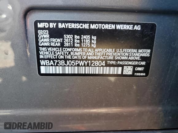 ✅ 2023 BMW 5 Series 540i xDrive • VIN: WBA73BJ05PWY12804 • Lot: 53049765. Listed on Copart with 36,422 mi. Free auction sales archive from the USA and detailed vehicle history report at DreamBid. Image 12.