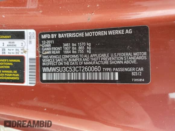 2012 MINI Hardtop with VIN WMWSU3C53CT260060, listed as a Copart auction lot 63656395 with 100,537 mi miles and Clean title. Bid and sale history available at DreamBid. Image 13.