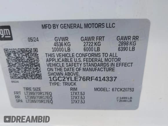 ✅ 2024 Chevrolet Silverado 2500HD Work Truck • VIN: 1GC2YLE76RF414337 • Lot: 41369545. Wystawiony na IAAI z przebiegiem 9 707 mil. Bezpłatny archiwum sprzedaży aukcyjnych z USA i szczegółowy raport historii pojazdu na DreamBid. Zdjęcie 9.
