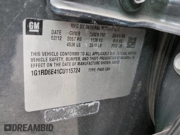 ✅ 2012 Chevrolet Volt • VIN: 1G1RD6E41CU115724 • Lot: 71368294. Wystawiony na Copart z przebiegiem 161 148 mil. Bezpłatny archiwum sprzedaży aukcyjnych z USA i szczegółowy raport historii pojazdu na DreamBid. Zdjęcie 14.