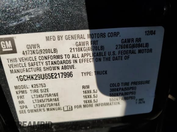 ✅ 2005 Chevrolet Silverado 2500HD LT • VIN: 1GCHK29U65E217996 • Lot: 81293524. Listed on Copart with 201,363 mi. Free auction sales archive from the USA and detailed vehicle history report at DreamBid. Image 13.