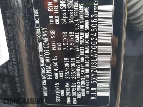 ✅ 2016 Hyundai Santa Fe • VIN: 5XYZU3LA7GG345063 • Лот: 93883255. Опубликован ранее на Copart с пробегом 141 125 миль. Бесплатный доступ к архиву аукционных продаж из США и подробный отчёт об истории автомобиля на DreamBid. Изображение 13.