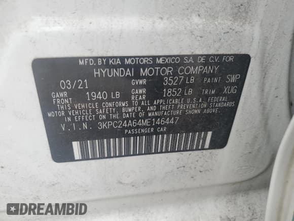 ✅ 2021 Hyundai Accent SE • VIN: 3KPC24A64ME146447 • Лот: 57917764. Опубликован ранее на Copart с пробегом 42 562 миль. Бесплатный доступ к архиву аукционных продаж из США и подробный отчёт об истории автомобиля на DreamBid. Изображение 12.