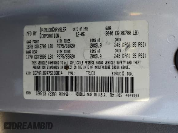 ✅ 2007 Dodge 1500 SLT • VIN: 1D7HA18247S166814 • Лот: 79971064. Опубликован ранее на Copart с пробегом 169 093 миль. Бесплатный доступ к архиву аукционных продаж из США и подробный отчёт об истории автомобиля на DreamBid. Изображение 12.
