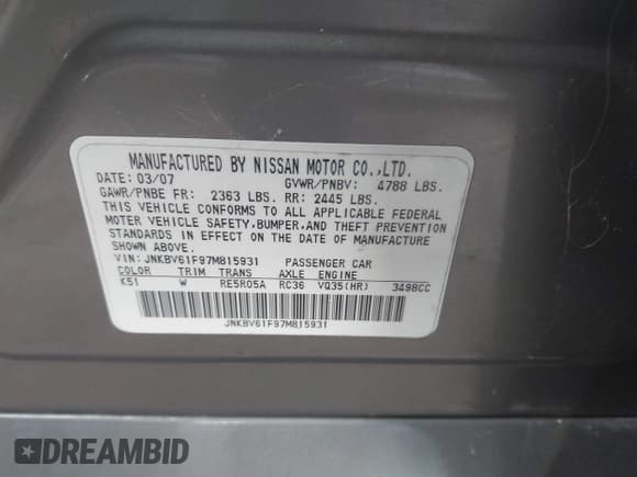 ✅ 2007 Infiniti G35 G35x • VIN: JNKBV61F97M815931 • Lot: 43699103. Wystawiony na IAAI z przebiegiem Nie podano. Bezpłatny archiwum sprzedaży aukcyjnych z USA i szczegółowy raport historii pojazdu na DreamBid. Zdjęcie 9.