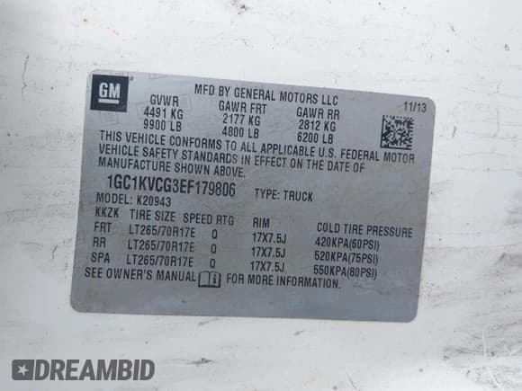 ✅ 2014 Chevrolet Silverado 2500HD Work Truck • VIN: 1GC1KVCG3EF179806 • Lot: 42708415. Listed on IAAI with 249,255 mi. Free auction sales archive from the USA and detailed vehicle history report at DreamBid. Image 9.