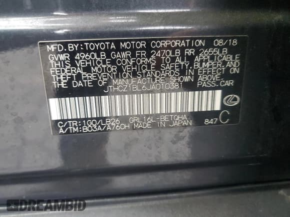 ✅ 2018 Lexus GS 350 • VIN: JTHCZ1BL6JA010381 • Lot: 61398045. Wystawiony na Copart z przebiegiem 47 347 mil. Bezpłatny archiwum sprzedaży aukcyjnych z USA i szczegółowy raport historii pojazdu na DreamBid. Zdjęcie 12.