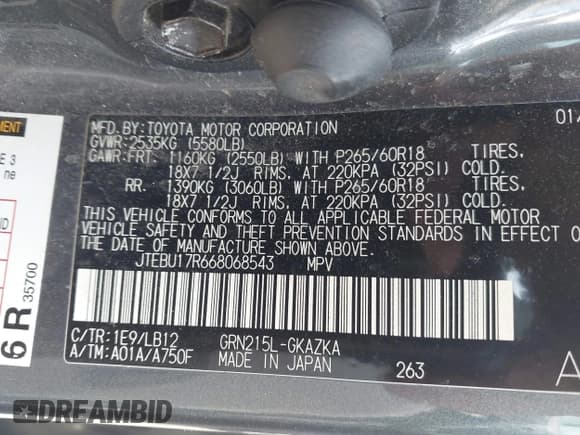 ✅ 2006 Toyota 4Runner Limited • VIN: JTEBU17R668068543 • Lot: 42579542. Listed on IAAI with 166,116 mi. Free auction sales archive from the USA and detailed vehicle history report at DreamBid. Image 9.